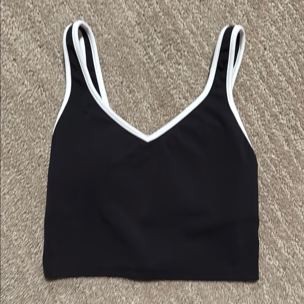 Aerie Black V-Neck Crop Top with White Trim